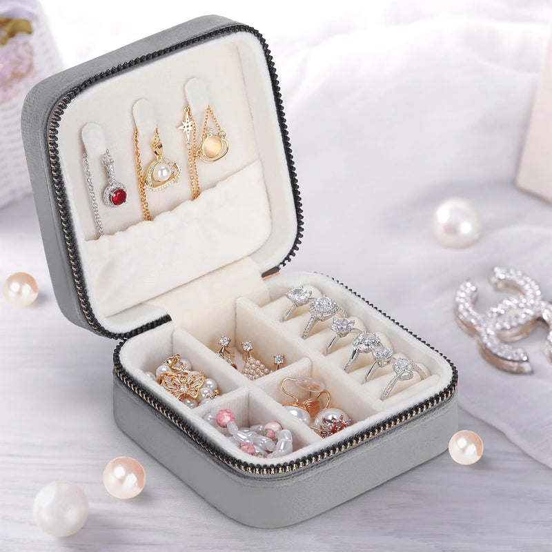LETURE PU Leather Small Jewelry Box, Travel Portable Jewelry Case for Ring, Pendant, Earring, Necklace, Bracelet Organizer Storage Holder Boxes (Grey Velet) - Image 5