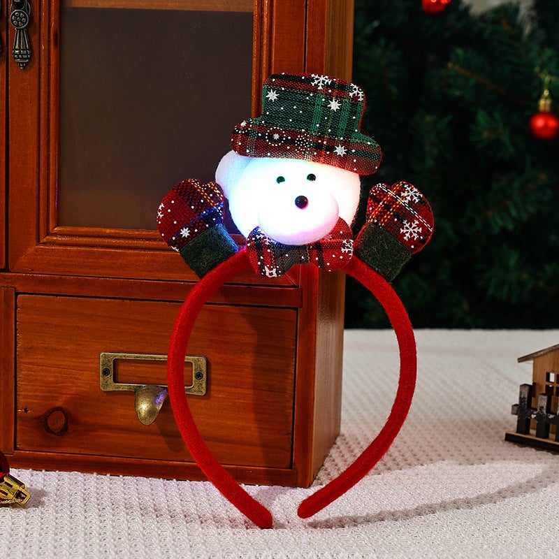 New Christmas Glowing Headband Santa Snowman E3-4 grid cloth raised hand headband bear 