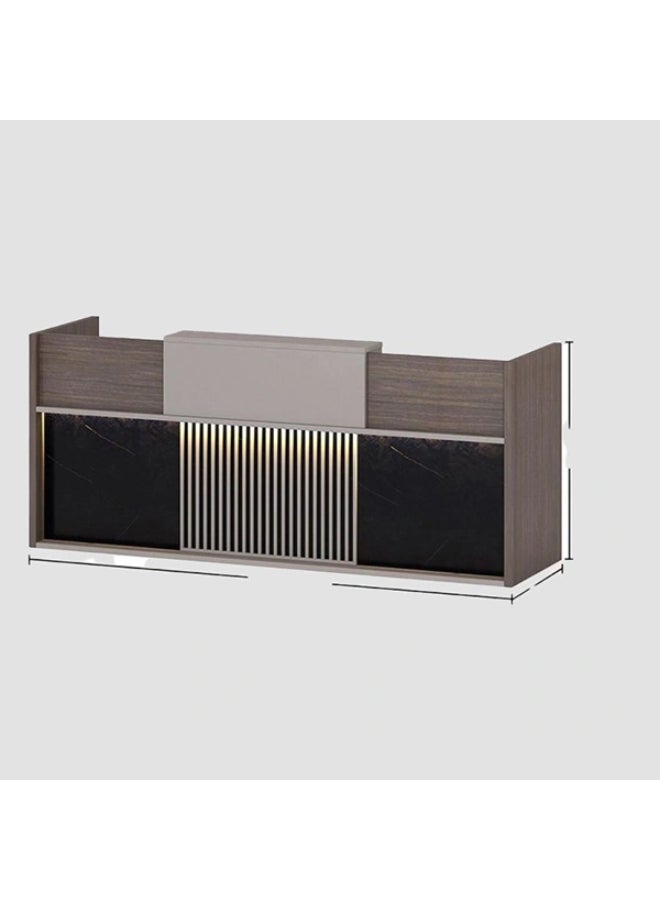 NEO FRONT FURNITURE 2.4 Meter Wooden Reception Desk – Brown Office Front Counter with Cable Management for Lobby & Reception Area (240 x 70 x 105 cm) LM-QT2470-2.4M  - Image 3
