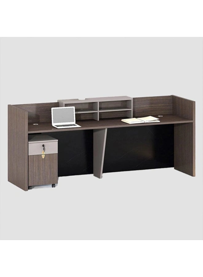 NEO FRONT FURNITURE 2.4 Meter Wooden Reception Desk – Brown Office Front Counter with Cable Management for Lobby & Reception Area (240 x 70 x 105 cm) LM-QT2470-2.4M  - Image 2