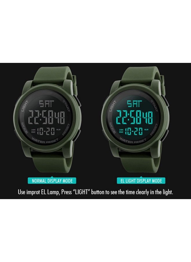 Shocknshop Shocknshop Rubber Led Digital Sports Multi Functional Black Dial Watch For Men Boys -W1257 (Green), Green Band  - Image 5