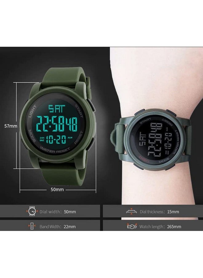 Shocknshop Shocknshop Rubber Led Digital Sports Multi Functional Black Dial Watch For Men Boys -W1257 (Green), Green Band  - Image 4