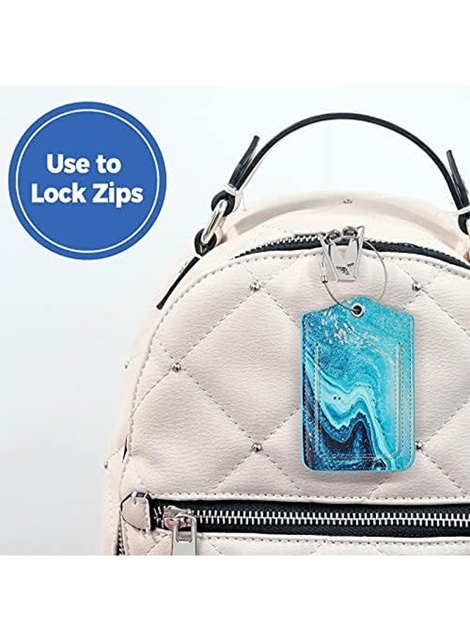 JOTO Luggage Tags Set of 2 | Privacy Cover, Stainless Steel Loop, PU Leather, 12x7.7 cm, Blue Sandy Wave Design, Travel ID Labels  - Image 5
