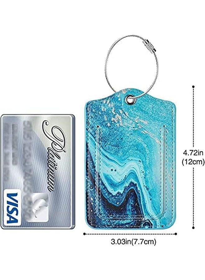 JOTO Luggage Tags Set of 2 | Privacy Cover, Stainless Steel Loop, PU Leather, 12x7.7 cm, Blue Sandy Wave Design, Travel ID Labels  - Image 3