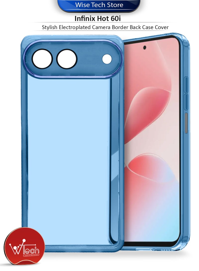 Wtech Infinix Hot 60i 5G 2025 Soft Transparent TPU Camera Lens Protection Silicone Ultra Thin Phone Stylish Electroplated Camera Border Back Case Cover - Blue - Image 1