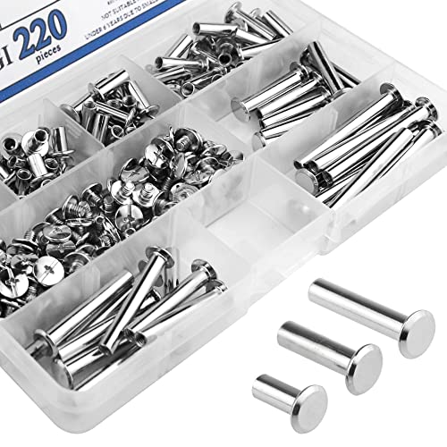 BGTXINGI XINGYHENG 220Pcs(110 Set) M5 7 Species Flat Head Rivet Hollow Binding Screws T-Shape Round Docking Rivet Assortment Kit for Scrapbook Album Binding and Leather Repair - Image 4