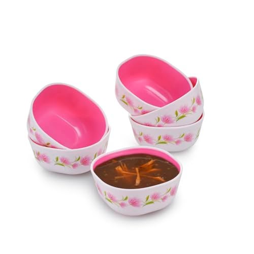 Nayasa Microfresh Square Bowl Set of 6 | 200 ML Each | BPA Free Serving Bowl | Durable and Food Safe Bowls | Multipurpose Serving Dish | Sleek Serving Bowl | Pink - Image 1
