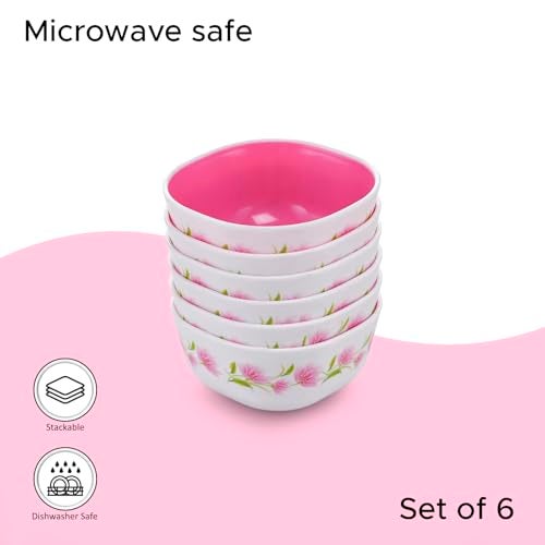 Nayasa Microfresh Square Bowl Set of 6 | 200 ML Each | BPA Free Serving Bowl | Durable and Food Safe Bowls | Multipurpose Serving Dish | Sleek Serving Bowl | Pink - Image 4