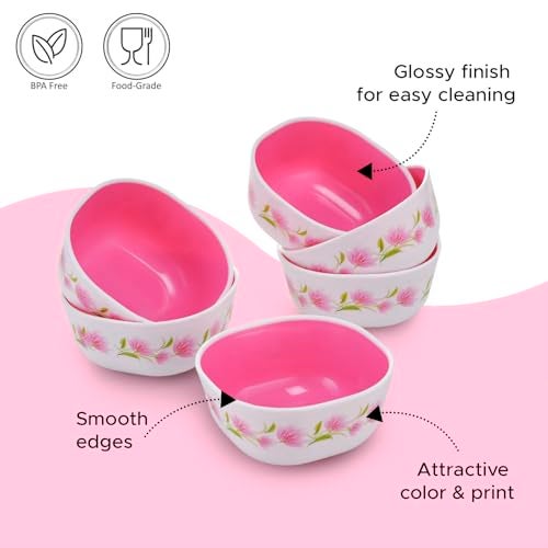Nayasa Microfresh Square Bowl Set of 6 | 200 ML Each | BPA Free Serving Bowl | Durable and Food Safe Bowls | Multipurpose Serving Dish | Sleek Serving Bowl | Pink - Image 5