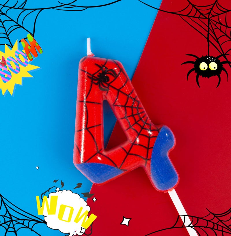 PHD CAKE 2.76 Inch Number 4 Spider Birthday Candles, Spider Cartoon Themed Number Candles, Cake Number Candles, Party Celebration - Image 2
