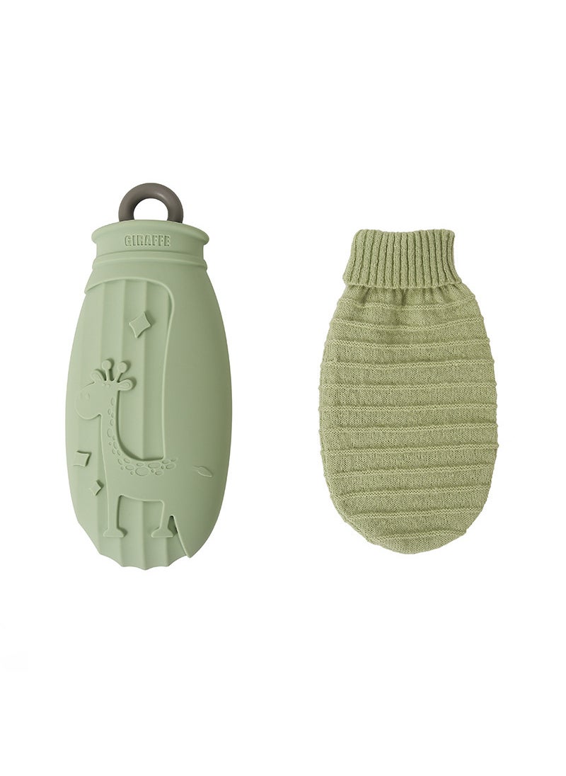 Generic Cute Cartoon Silicone Hot Water Bag Small Hand Warmer Plush Material Water Heating Device Portable Warm Pouch All Body Fawn green 500ml 