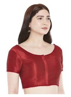 Studio Shringaar Studio Shringaar Women's Readymade Polyester Padded Saree Blouse with Short Sleeves.(Maroon, 38)  - Image 2