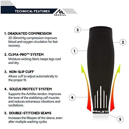 NEWZILL Calf Compression Sleeve for Men & Women | Footless Compression Socks for Shin Splint Relief, Varicose Veins | Leg Sleeve for Running, Travel, Nursing, Work, Fitness (S/M Black/White 1Pair) - Image 4