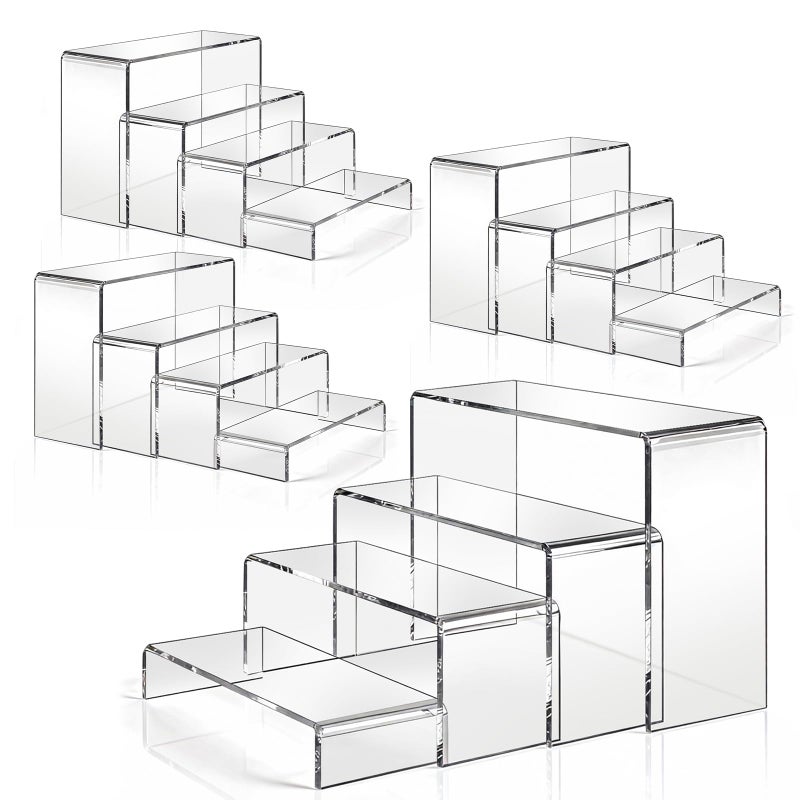 StyEdEk 16 Pcs Acrylic Risers 4 Sizes(7" L~9" L) Riser Display Shelf Cupcake Stand Display Cabinet Clear Rectangular Display Stands Set - Image 1