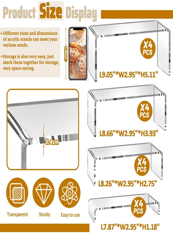 StyEdEk 16 Pcs Acrylic Risers 4 Sizes(7" L~9" L) Riser Display Shelf Cupcake Stand Display Cabinet Clear Rectangular Display Stands Set - Image 2