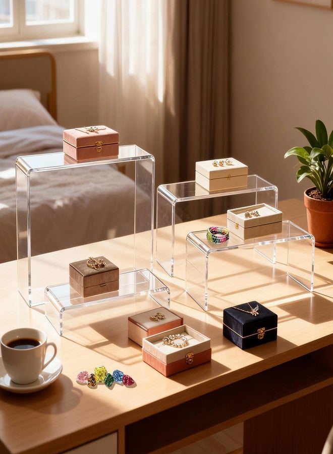 StyEdEk 16 Pcs Acrylic Risers 4 Sizes(7" L~9" L) Riser Display Shelf Cupcake Stand Display Cabinet Clear Rectangular Display Stands Set - Image 5