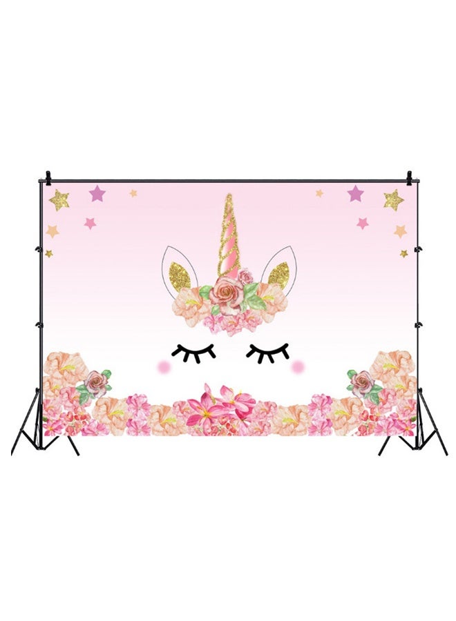 Birthday Party Photography Background Pink Flower Cartoon Unicorn Photo Studio Props Pink/Green/Gold  - Image 1