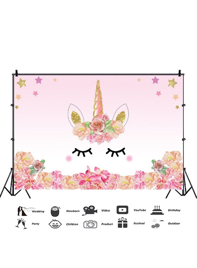 Birthday Party Photography Background Pink Flower Cartoon Unicorn Photo Studio Props Pink/Green/Gold  - Image 3