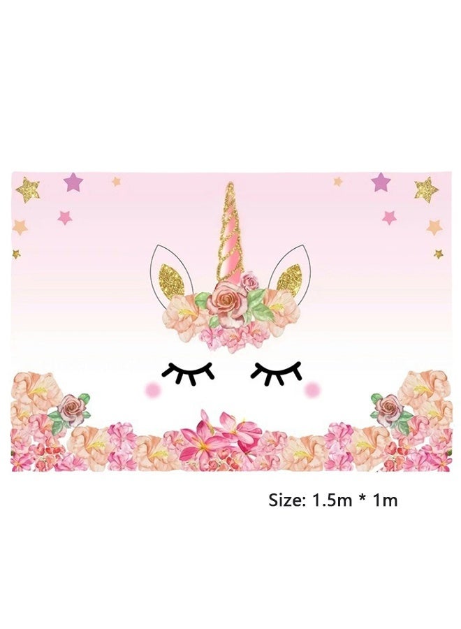 Birthday Party Photography Background Pink Flower Cartoon Unicorn Photo Studio Props Pink/Green/Gold  - Image 2