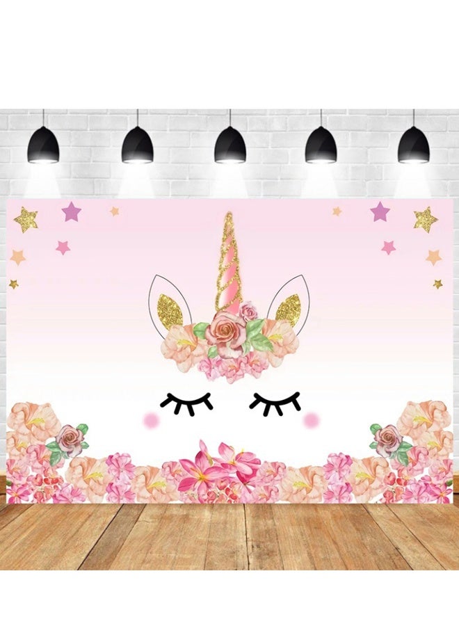 Birthday Party Photography Background Pink Flower Cartoon Unicorn Photo Studio Props Pink/Green/Gold  - Image 4