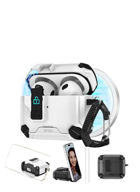 For AirPods 4 Case with Secure Lock Cover with Keychain Shockproof Protective Cover Multifunctional magnetic bracket, anti-fall