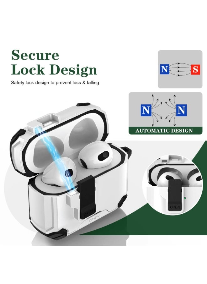 For AirPods 4 Case with Secure Lock Cover with Keychain Shockproof Protective Cover Multifunctional magnetic bracket, anti-fall