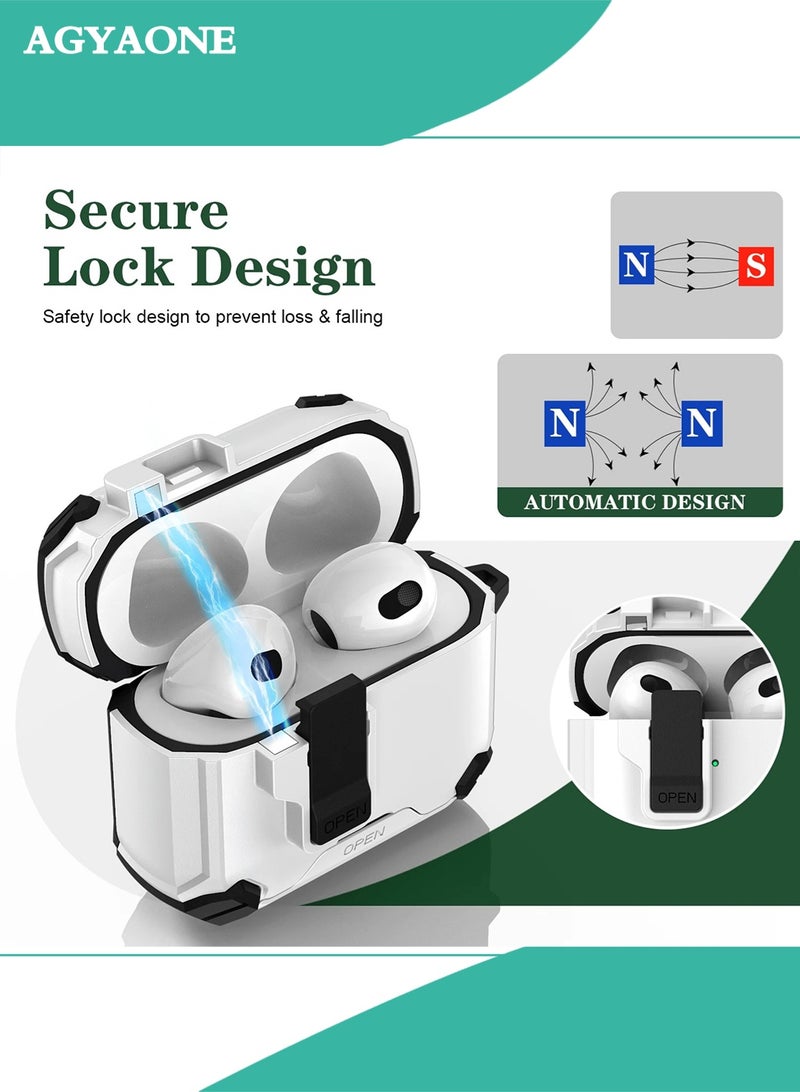 AGYAONE For AirPods 4 Case with Secure Lock Cover with Keychain Shockproof Protective Cover Multifunctional magnetic bracket, anti-fall  - Image 4