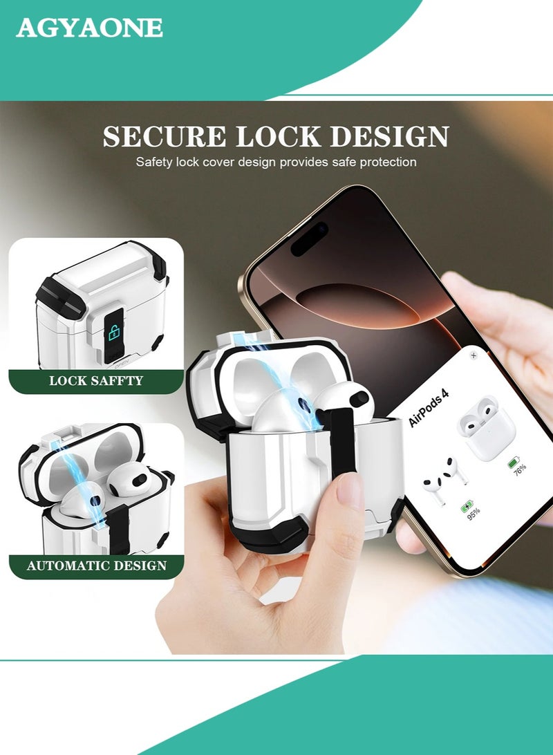 AGYAONE For AirPods 4 Case with Secure Lock Cover with Keychain Shockproof Protective Cover Multifunctional magnetic bracket, anti-fall  - Image 5