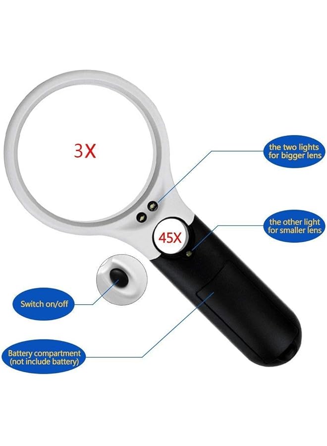 erorex 3 Led Light 3X 45X Handheld Magnifier Illuminated Reading Magnifying Glass Lens Jewelry Loupe Ideal For Reading - Image 3