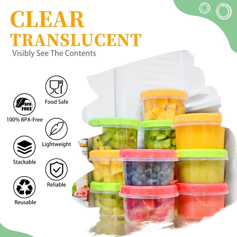 TOFLEN Reusable Small Freezer Containers 8 Oz Plastic Food Storage Containers with Screw On Lids, Leakproof & Airtight, Freezer Safe, Dishwasher Safe, Set of 6 Multicolor - Image 5