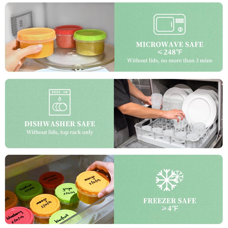 TOFLEN Reusable Small Freezer Containers 8 Oz Plastic Food Storage Containers with Screw On Lids, Leakproof & Airtight, Freezer Safe, Dishwasher Safe, Set of 6 Multicolor - Image 4