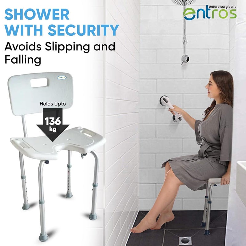 entros Height Adjustable Shower Chair with Back Rest | Tool-Free Assembly Shower Chair with Anti-Slip Rubber Tips & Aluminum Frame for Safety | for Old People, Handicap & Patients SC6015 - Image 4