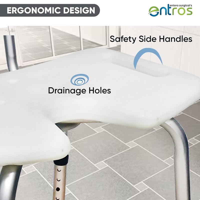 entros Height Adjustable Shower Chair with Back Rest | Tool-Free Assembly Shower Chair with Anti-Slip Rubber Tips & Aluminum Frame for Safety | for Old People, Handicap & Patients SC6015 - Image 2