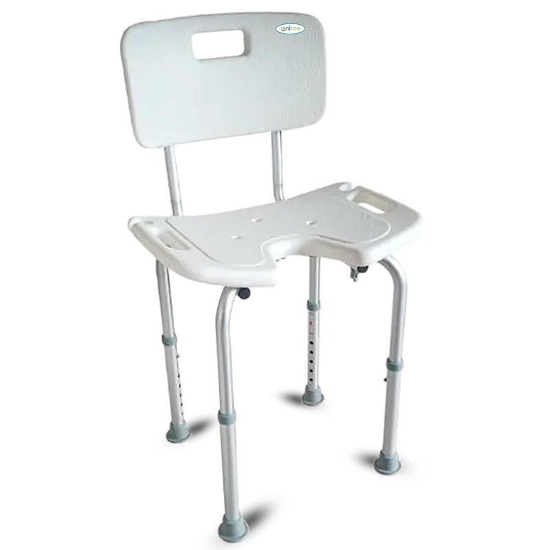 entros Height Adjustable Shower Chair with Back Rest | Tool-Free Assembly Shower Chair with Anti-Slip Rubber Tips & Aluminum Frame for Safety | for Old People, Handicap & Patients SC6015 - Image 1