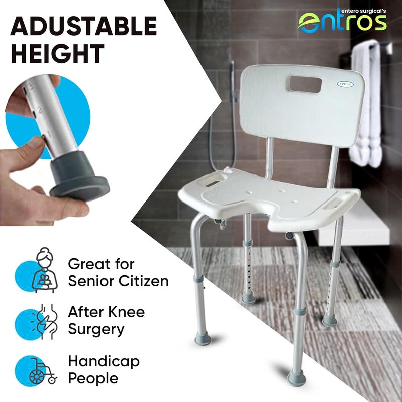entros Height Adjustable Shower Chair with Back Rest | Tool-Free Assembly Shower Chair with Anti-Slip Rubber Tips & Aluminum Frame for Safety | for Old People, Handicap & Patients SC6015 - Image 3