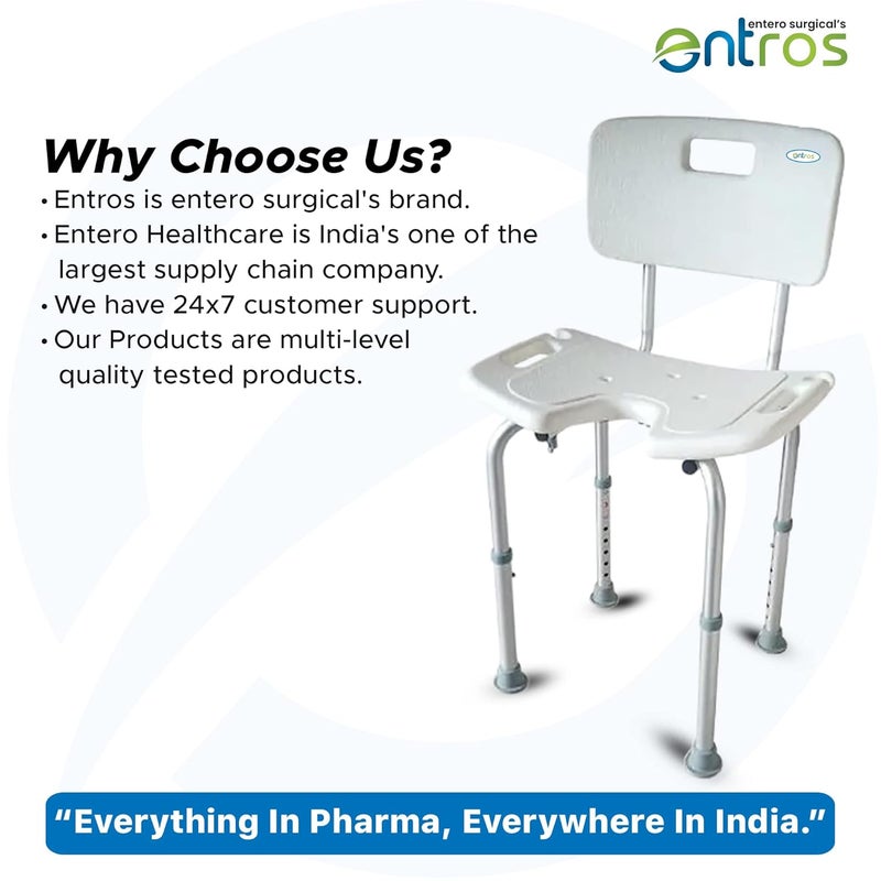 entros Height Adjustable Shower Chair with Back Rest | Tool-Free Assembly Shower Chair with Anti-Slip Rubber Tips & Aluminum Frame for Safety | for Old People, Handicap & Patients SC6015 - Image 5