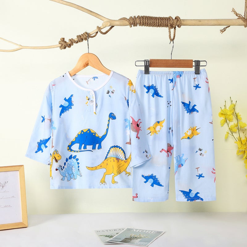 Kids Pajama Set Cotton Breathable Sleepwear Locate dinosaurs 