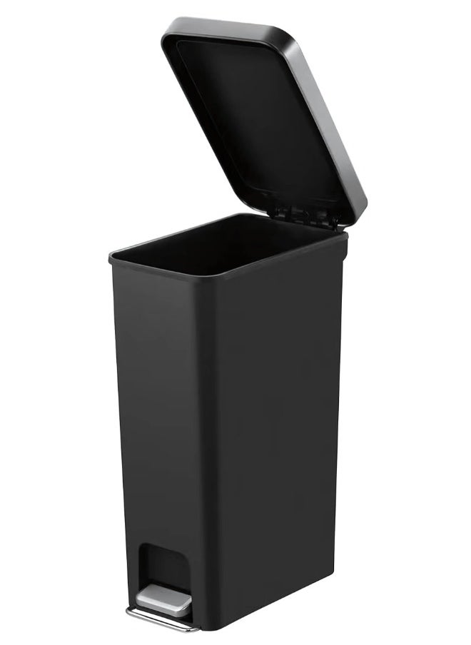 EKO HANA SLIM SERIES | 40L Narrow Step Trash Can with Soft-Close Lid | Brushed Matte Black Finish | Fingerprint-Resistant | High-Capacity Slim Design | Pedal Garbage Bin for Kitchen, Bathroom, Office - Black  - Image 1