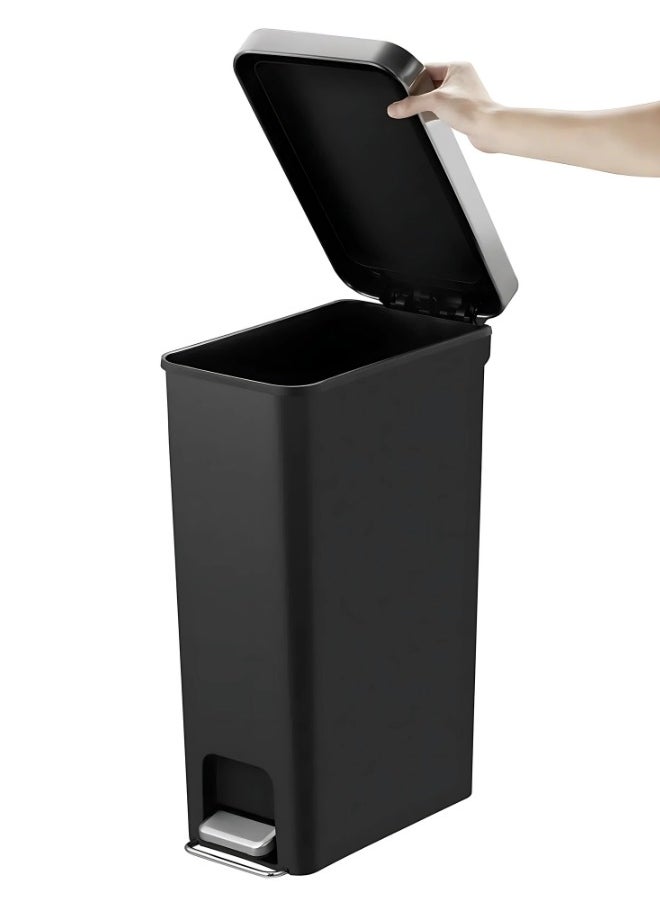 EKO HANA SLIM SERIES | 40L Narrow Step Trash Can with Soft-Close Lid | Brushed Matte Black Finish | Fingerprint-Resistant | High-Capacity Slim Design | Pedal Garbage Bin for Kitchen, Bathroom, Office - Black  - Image 2