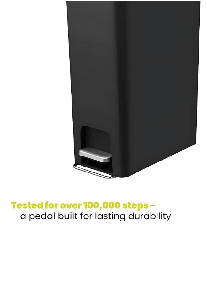EKO HANA SLIM SERIES | 40L Narrow Step Trash Can with Soft-Close Lid | Brushed Matte Black Finish | Fingerprint-Resistant | High-Capacity Slim Design | Pedal Garbage Bin for Kitchen, Bathroom, Office - Black  - Image 5
