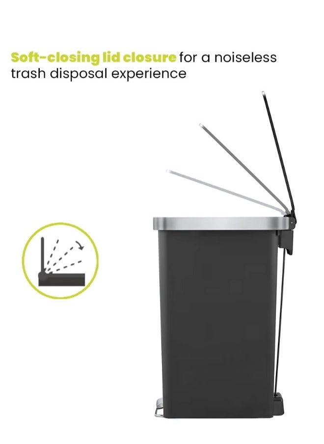 EKO HANA SLIM SERIES | 40L Narrow Step Trash Can with Soft-Close Lid | Brushed Matte Black Finish | Fingerprint-Resistant | High-Capacity Slim Design | Pedal Garbage Bin for Kitchen, Bathroom, Office - Black  - Image 4