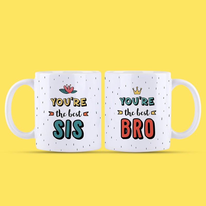 Oye Happy Bro and Sis Rakhi Combo Gift Set for Rakshabandhan Coffee Mugs and Roli Chawal with Funny Quotes Ceramic Microwave Safe 330ml - Image 1