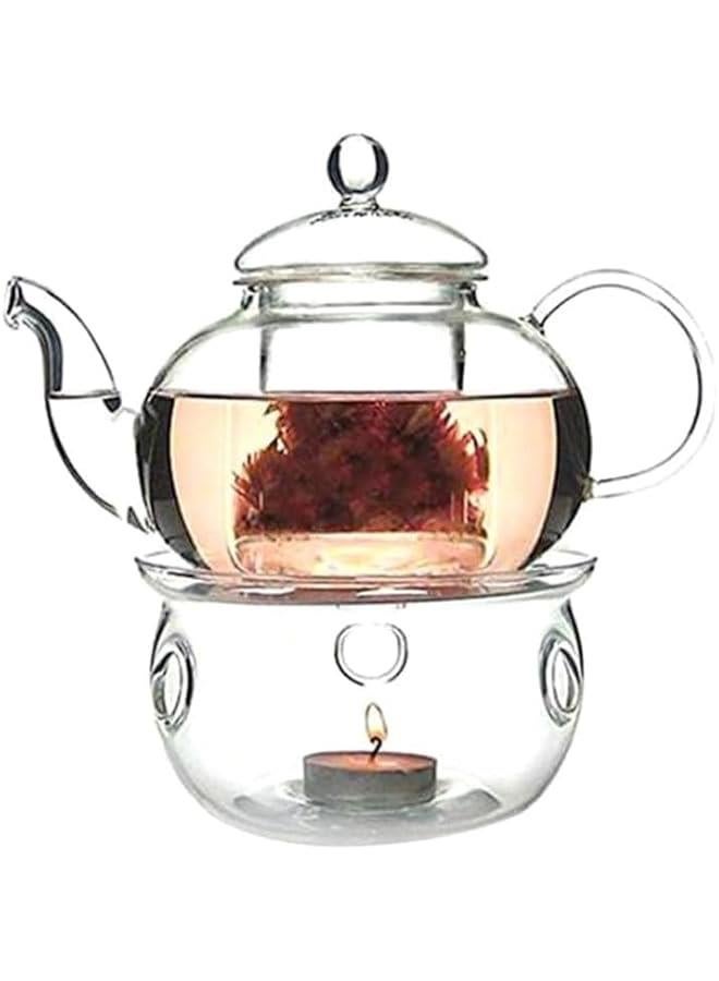 HOOKOR Glass Teapot Set with Removable Infuser Straine, 4 Insulated Glass Teacups and Round Shaped Candle Holder Warmer Heating Base for Tea Blooming Loose Leaf Home Women Gift(600ml) - Image 3