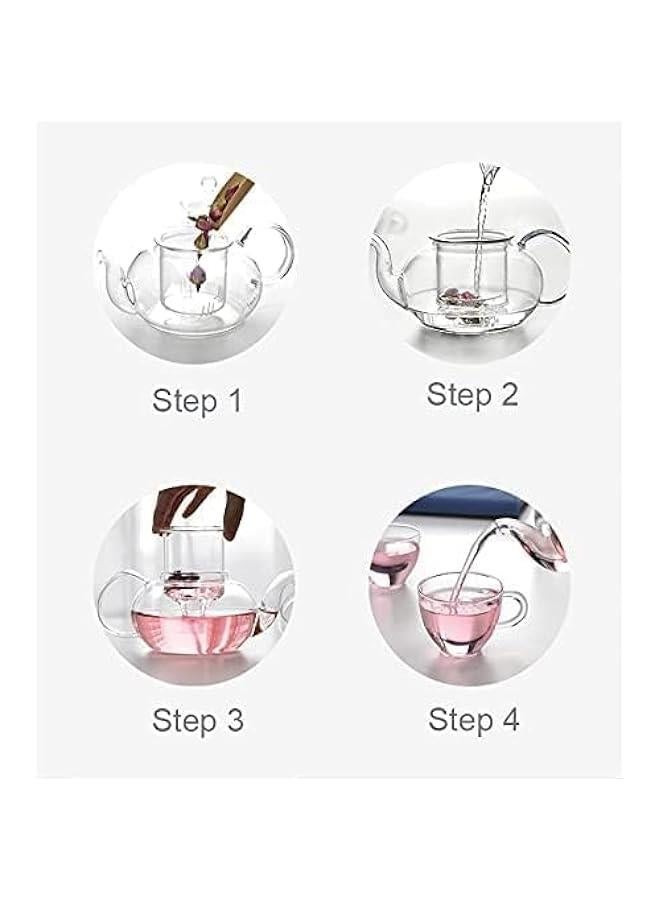 HOOKOR Glass Teapot Set with Removable Infuser Straine, 4 Insulated Glass Teacups and Round Shaped Candle Holder Warmer Heating Base for Tea Blooming Loose Leaf Home Women Gift(600ml) - Image 4
