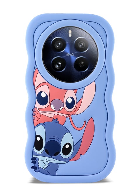 Lilo and Stitch Cartoon 3D Wavy Soft Silicone Phone Case for Realme 12 Pro/12 Pro Plus (Light Blue)