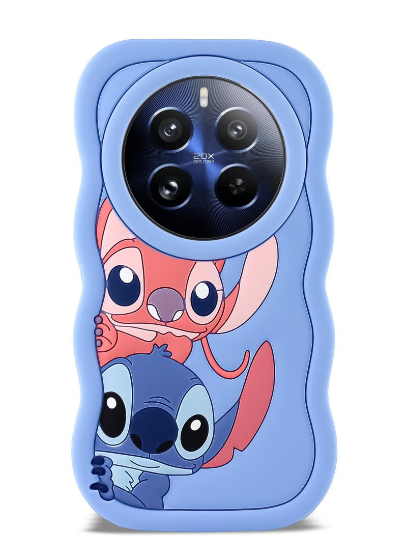 Generic - Lilo and Stitch Cartoon 3D Wavy Soft Silicone Phone Case for Realme 12 Pro/12 Pro Plus (Light Blue) - Image 1