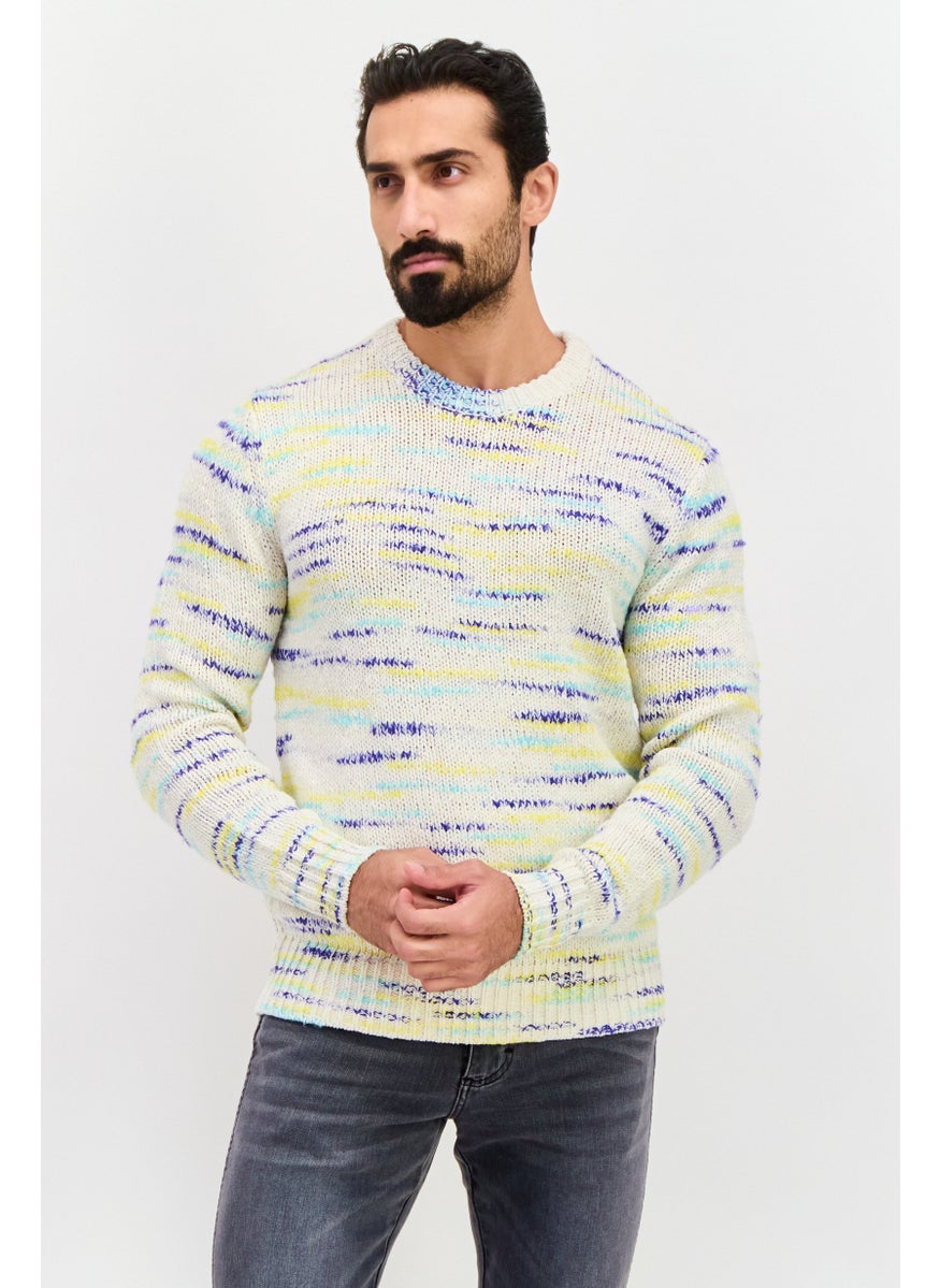 ESPRIT - Men Ribbed Collar Knitted Sweater, Light Beige - Image 1