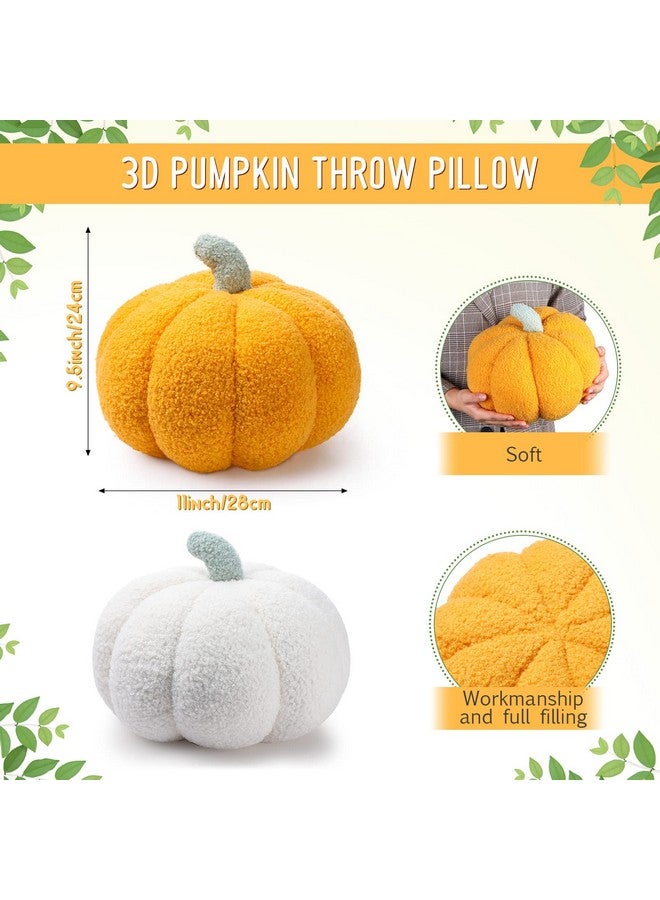Kajaia 2 Pieces Simulated Pumpkin Pillow Plush Pillow 3D Pumpkin Shaped Pillow Cozy Fall Decorations Stuffed Throw Pillows for Thanksgiving Christmas Halloween Bedroom Sofa Couch Supplies (White, Yellow) - Image 2