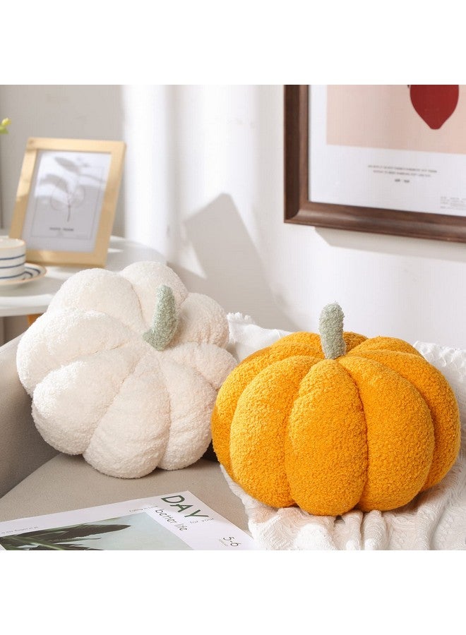 Kajaia 2 Pieces Simulated Pumpkin Pillow Plush Pillow 3D Pumpkin Shaped Pillow Cozy Fall Decorations Stuffed Throw Pillows for Thanksgiving Christmas Halloween Bedroom Sofa Couch Supplies (White, Yellow) - Image 1