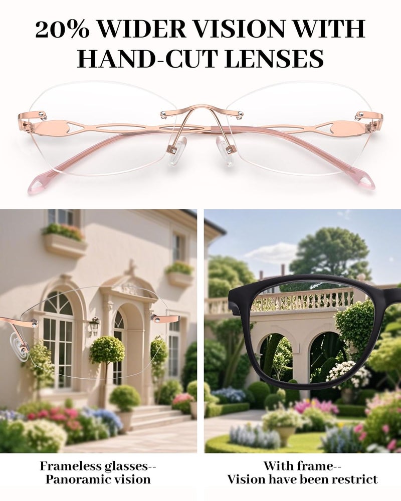 LUFF Rimless Reading Glasses for Women 1.5 | Blue Light Blocking | Lightweight 16g Metal Frame | Computer Readers for Eye Strain Relief | 4 Colors - Image 4